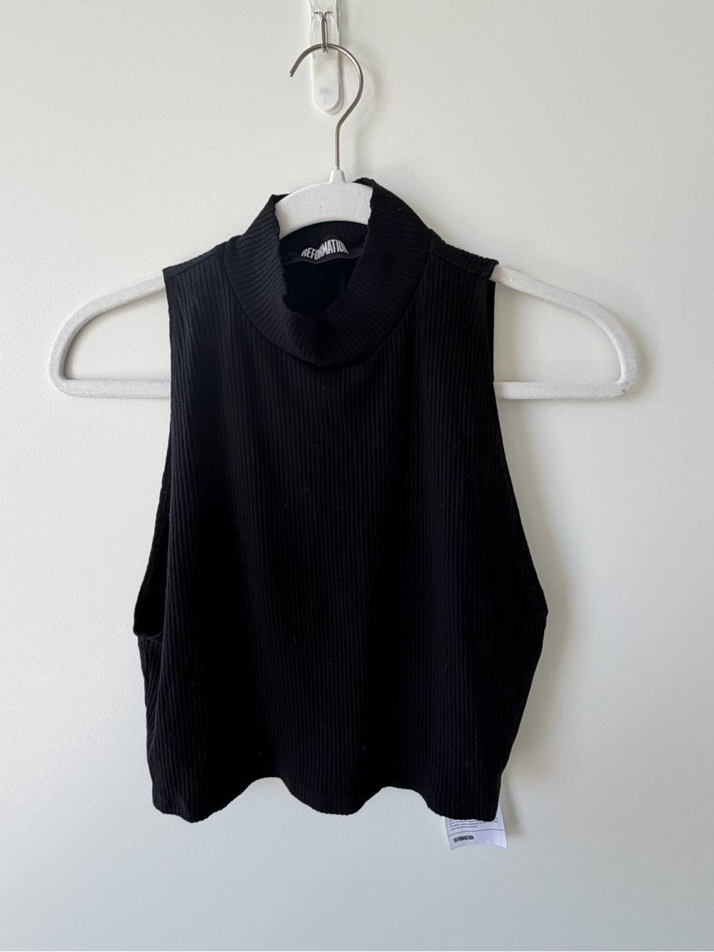 Reformation Black Ribbed Sleeveless Mock Neck Tank